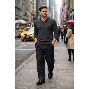 French Connection Mens V-Neck Sweater Size M Charcoal Gray Long Sleeve Pullover